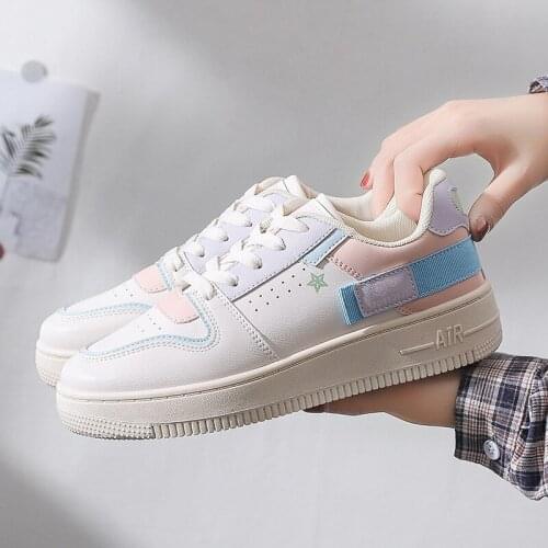 White Shoes Women Leather Fashion Flat Shoes Women Fashion Ladies Chunky Shoes Plus Size Women Zapatillas Mujer Casual Verano