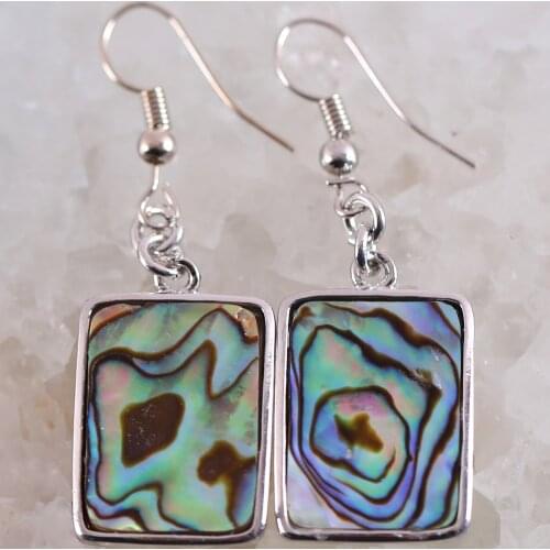 Natural Rectangle Bead Blue Abalone Shell Dangle Earrings 1Pair U069