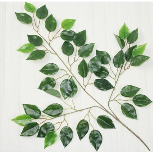 12pcs 60cm Green Leaves Silk Artificial White Banyan Tree Leaf Plant Branch Home Wedding Garden Backdrop Wall Hanging Decoration