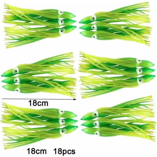18PCS/LOT18CM Squid Skirt Fishing Lure Soft Trolling Fishing Jigging Lure Sea Fishing Squid Jigs Artificial Soft Bait