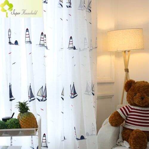2018 Real Limited Curtains Dormitorio Sailing Boat Embroidered Tulle For Window Treatments For Children Sheer Curtain Bedroom