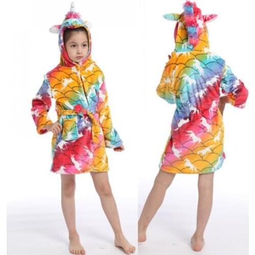 2021 Children Bathrobe Baby Bath Robe Animal Rainbow Unicorn Hooded Bathrobes For Boys Girl Pyjamas Nightgown Kids Sleepwear