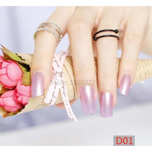 24pcs Hot sell fashion Long section Square head candy false nails decoration pearl purple D01