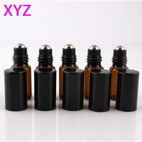 3ML stainless steel ball fashion portable oil bottle thickness amber glass empty bottle perfume bottle with 2-color aluminum cap
