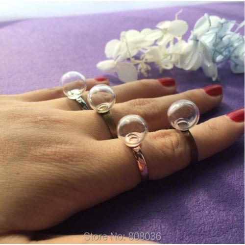 5sets/lot 12*3mm diy ball glass globe orbs with 6mm ring findings set handmade jewelry glass bubble rings 4 color for choose