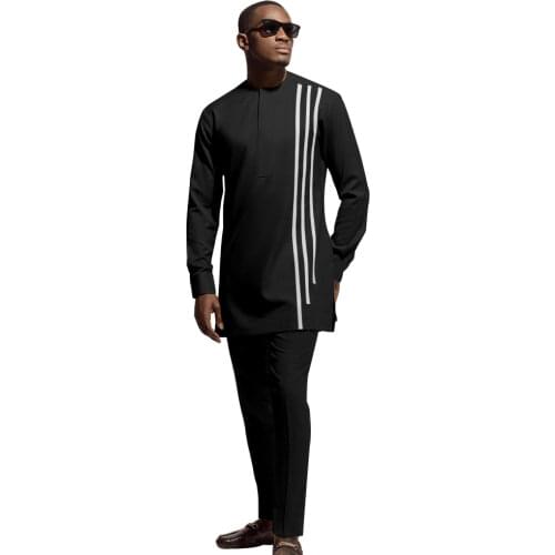 African Men’s fashion Dashiki long Sleeve Men Set with Pants Two-piece AFLIONE v2116050