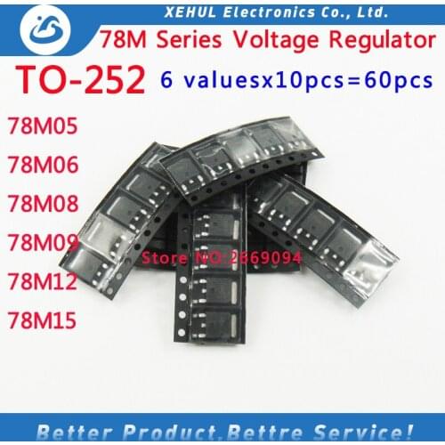 Free Shipping SMD 78M Series 6valuesx10pcs=60pcs Voltage Regulator TO-252 Assorted Kit 78M05 78M06 78M08 78M09 78M12 78M15