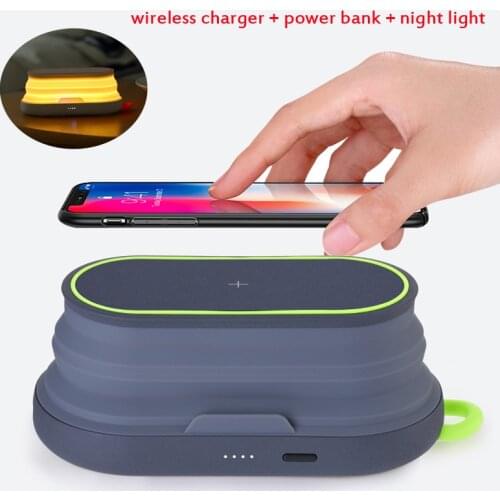 10W Fast Charging Wireless Charger + 5000mAh Power Bank + Night Light + Mobile Phone Holder for iPhone Xiaomi Phone Charger