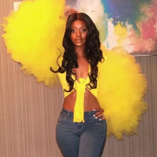 Fluffy Tulle Tiered Sleeve Crops Tops Shirt Blouse 2 Pieces Sleeve Ruffles Mesh Tulle Fashion Women Outfit Wear