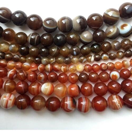 Natural Stone Beads Two Style Striped Agat For Beading Brown Gules 4-12mm Dull Polish Wholesale Beads For Jewelry DIY Accessorie