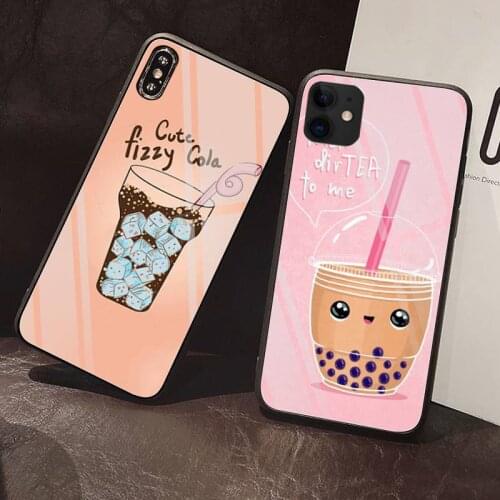 Cute animal bubble tea Phone Case Tempered Glass For iPhone 12 Pro Max Mini 11 Pro XR XS MAX 8 X 7 6S 6 Plus SE 2020 case