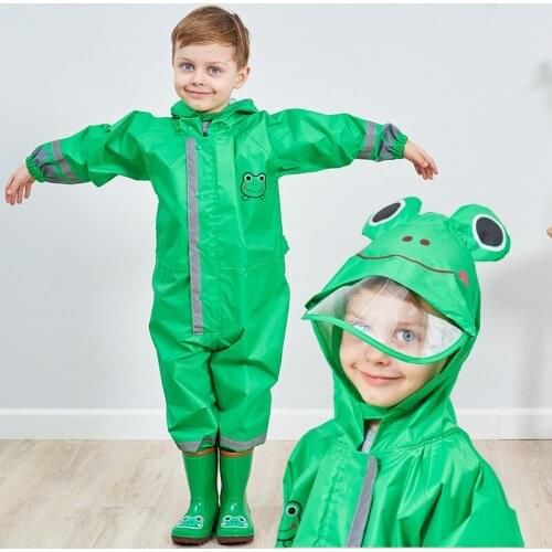 Good quality cartoon waterproof 3-10years old girls boys kids raincoat jumpsuit outdoor fashion children reflective rain coat