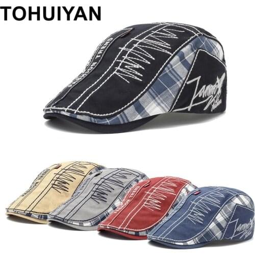 TOHUIYAN Vintage Cotton Newsboy Cap Summer Autumn Man Hat Casual Plaid Golf Hats Women Boina Cabbie Hat Brand Flat Caps For Men