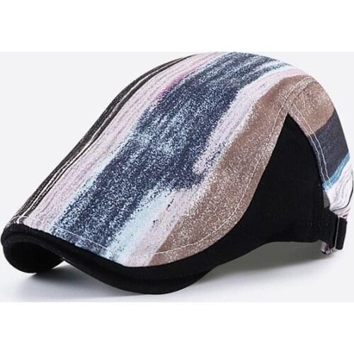 Mens Striped Cap Womens Hat Print Casual Progressive Hat Single Layer Graffiti Beret