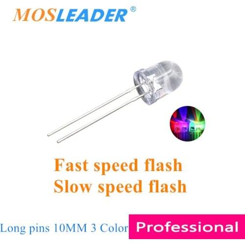 Mosleader 1000pcs 10MM RGB Flash led Fast speed flash Slow speed flash Red Green Blue 3 color Transparent Round top leds