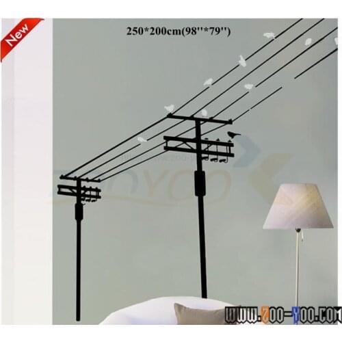 Happy birds singing on Wire wall decal ZooYoo7045 decorative adesivo de parede removable pvc wall sticker