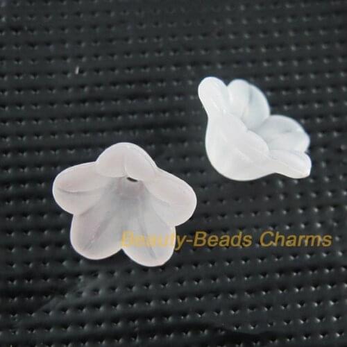 New 150Pcs White Plastic Acrylic Flower Horn Spacer End Bead Caps Charms 12mm