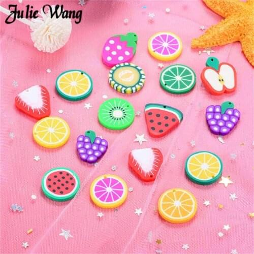 Julie Wang 20pcs Resin Fruit Charms Grape Kiwi Orange Strawberry shape Slime Findings DIY Pendant Bracelet Accessory