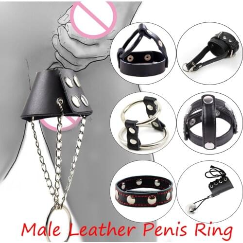 Leather Penis Ring Metal Ball Stretcher For Penis Enlargement Pump Weight Stretching Device Male Delay Lasting Trainer Sex Toys