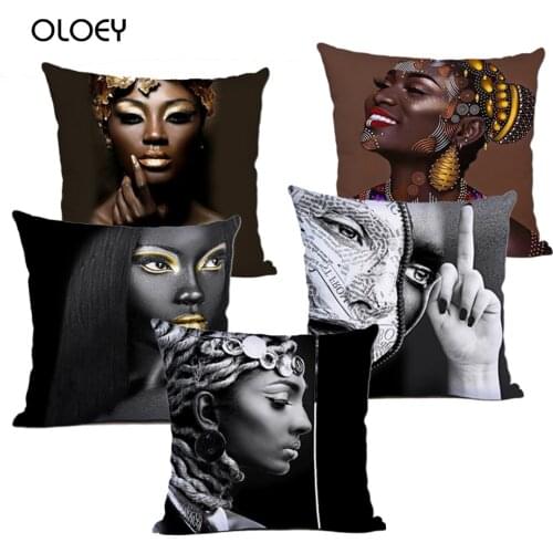 Bedding African Sexy Woman Polyester Square Cushion Cover Black Print Decoration Home Bedroom Hotel Car Decoration Cushion Cover