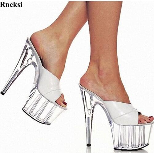 Rncksi New Platform High-Heeled Shoes 15cm High Heel Crystal Princess Shoes Sexy Slippers Wedding Shoes 6 Inch Sexy Party Shoes