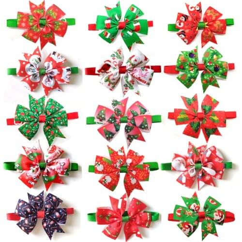 50pcs Cats Dog Christmas Bow Tie Pet Dogs Bowtie Collar Holiday Decoration Acciessories Christmas Grooming Pet Supplies 12colour
