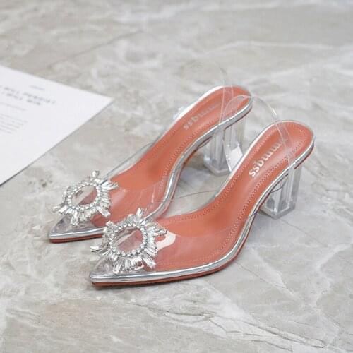 Summer Pointed Toe High Heels Female Slippers Slip On Casual Lady Jelly Shoes Women Sandals PVC Transparent Crystal Shoes Woman