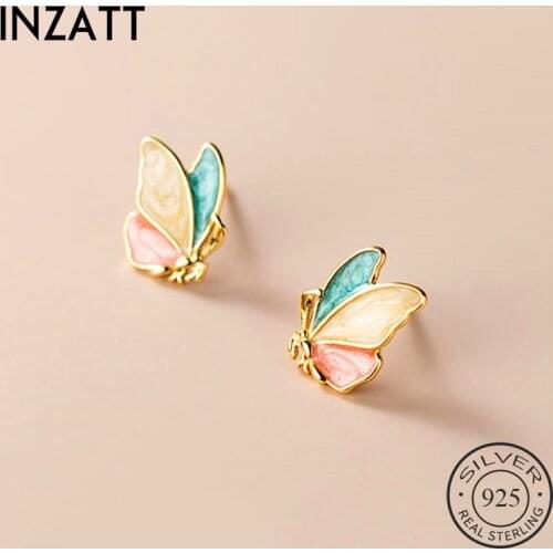 INZATT Real 925 Sterling Silver Color butterfly Stud Earrings For Fashion Women Party Cute Fine Jewelr Minimalist Accessories