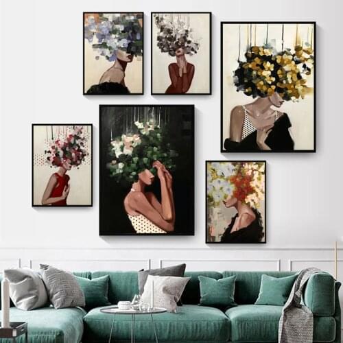 Modern Abstract Flower Lady Figure Painting Art Poster Watercolor Oil Painting Home Living Room Bedroom Decorative Wall Painting