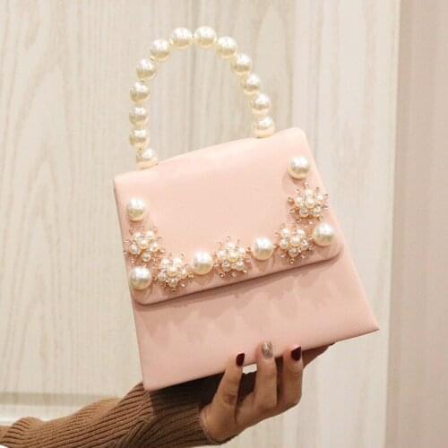 2020 Elegant Women Handbag Tweed Plaid Shoulder Tote Handbags Luxury Diamond Pearls Chain Bag Fashion Sweet Small Crossbody Bags