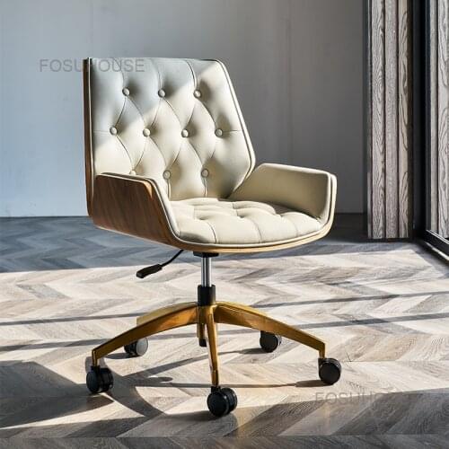 Light Luxury Back Office Chairs Solid Wood Computer Chair Bedroom Furniture Study Leather Lift Swivel Chair Home Boss Chair