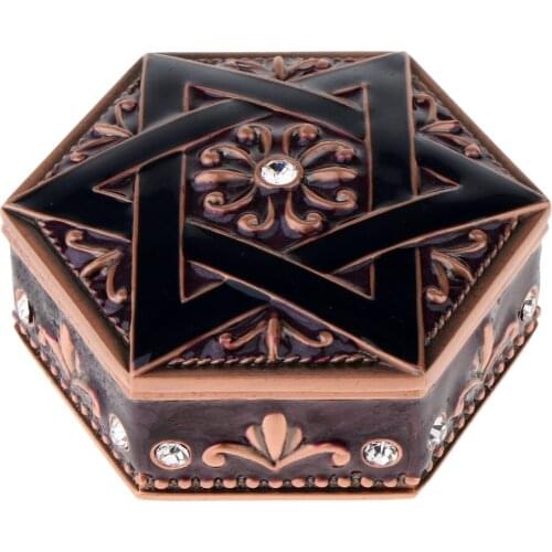 Vintage Antique Box Hexagonal Star Engraved Jewelry Box Classic Retro Crystal Jewelry Storage Organizer for Women Lady Gifts