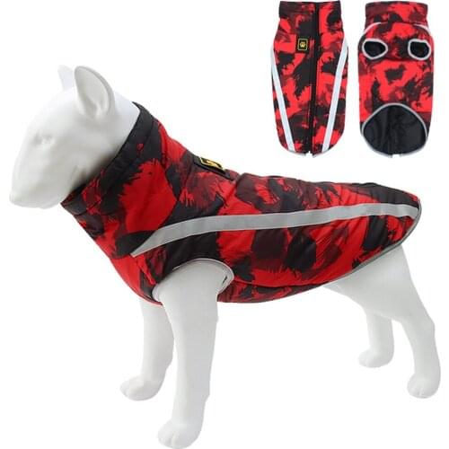 Winter Waterproof Dog Clothes Graffiti Printed Reflective Pet Jacket Small Large Dog Coat Warm Fleece Vest Big Dog Pet Costumes