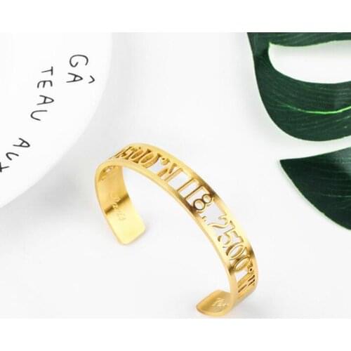 Gold Stainless Steel Jewelry Cool Bracelet Bangle New Coordinates collection Bracelets Men Female Engraved Longitude Latitude
