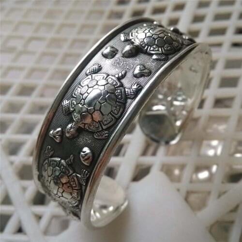 1 Pc Antique Silver Plated Tibetan Turtle Shaped Bracelets Women Cuff Bracelet Bangle Adjustable Alloy Jewelry