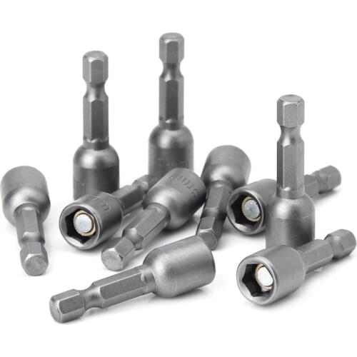 10Pcs/Set Magnetic Nut Driver Set 8mm 5/16" Socket Adapter Hex Drill Bit
