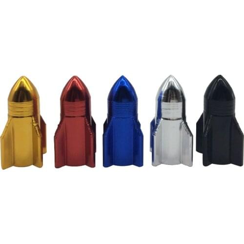 5Pcs/Set Aluminum Tire Valve Stem Caps Rocket Shape Dustproof Wheel Stem Air Valve Cover 8V1 US Schrader Valve Golden Red Black