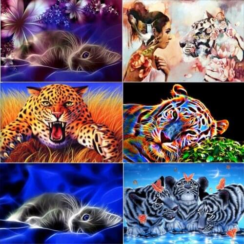 5D Diamond Painting Animal Tiger Cat DIY Cross Stitch Kit Round Diamond Mosaic Embroidery Decoration New Year Gift