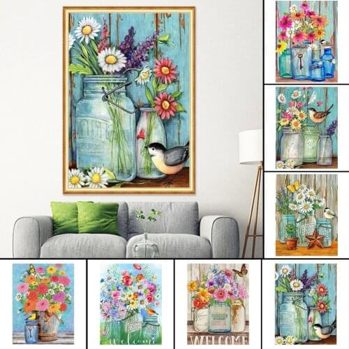 5D DIY Diamond Painting Bird Flowers Cross Stitch Kit Full Drill Embroidery Mosaic Art Picture of Rhinestones Crafts Wall Decor