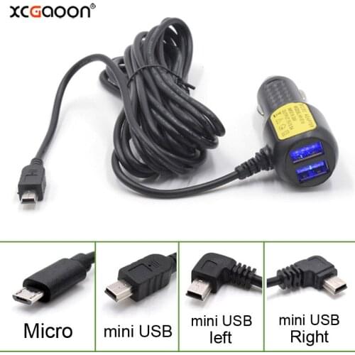 XCGaoon 3.5meter 5V 3.5A mini USB Straight Car Charger with 2 USB Port for Car DVR Camera Recorder Mobile, input DC 12V-24V