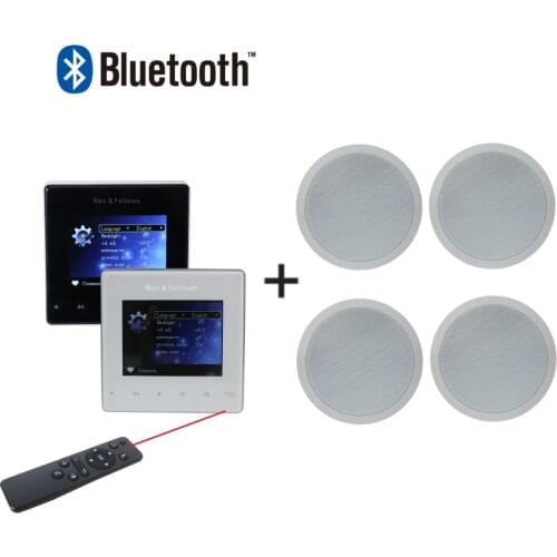 Bluetooth Mini 4-CH 25w pa home audio background music system wall mounted amplifier with 4 pcs 6'' full range ceiling speaker
