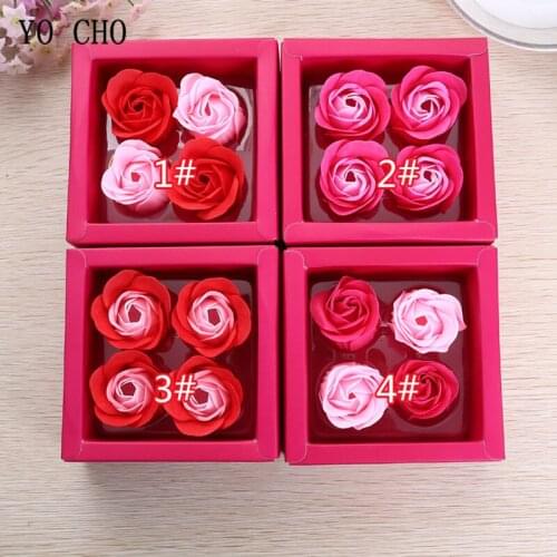 YO CHO 4Pcs/Box Gift Box Rose Soap Flowers Romantic Wedding Party Gift Artificial Soap Flowers in Box Personalized Gift for Girl
