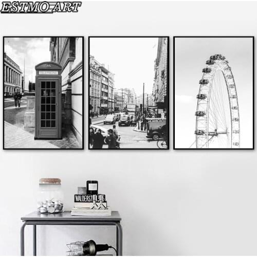 Black and White Photo City Street Landscape canvas Prints and Posters Vintage Picture Wall Aesthetic Room Decorations for Home