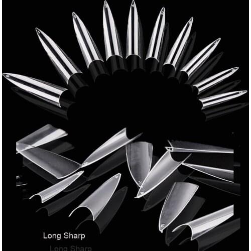 500pcs/bag Long Stiletto False Nail White/Natural /Transparent Nails UV Gel Full Cover DIY Acrylic Fake Nails Manicure Art Tips