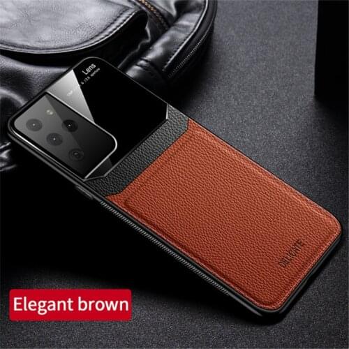 Shockproof Case for Samsung S21 S20 Ultra S21FE S20Plus S20FE Note 20 10 Fashion Leather Mirror Tempered Glass Phone Back Cover