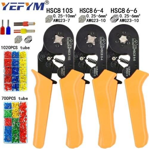 HSC8 10S crimping pliers 0.25-10mm2 23-7AWG HSC8 6-4/6-6 with 1020pcs/box tube type needle terminal mini Pressure wire tools