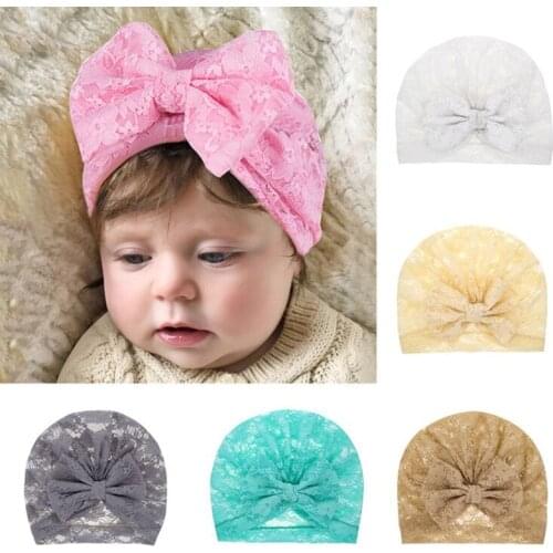 Cute Bow Baby Hat Turban Lace Princess Baby Girls Hat Summer Breathable Infant Baby Cap Newborn Photography Props