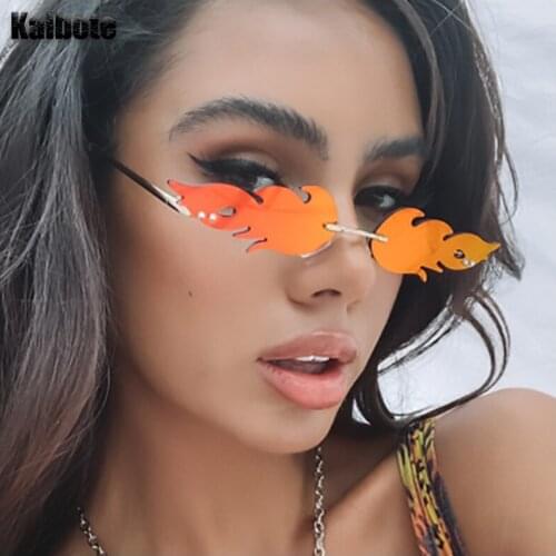 Kaibote S-Fuoco-2021 New Fashion Flame Shape Women Sunglasses Rimless Frame Sun Eyeglasses Outdoor Ornate Mirror Eyewear Female