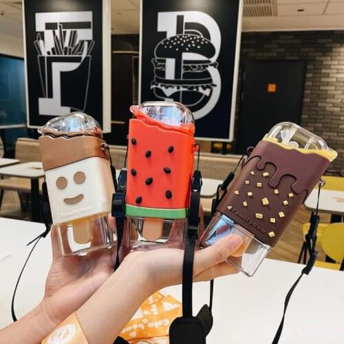 Cartoon Cute Ice Cream Water Bottle Creative Square Watermelon Chocolate Mug Portable Leakproof Children Kettle Cup with Straw