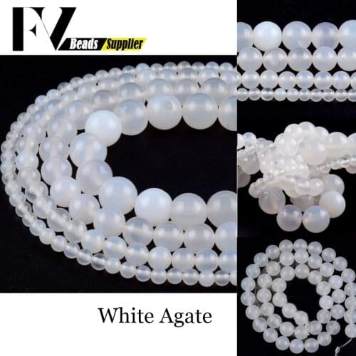 Natural White Agates Stone Round Loose Beads 4/6/8/10mm Spacer Beads For Jewelry Making DIY Bracelet Necklace Accessory 15"
